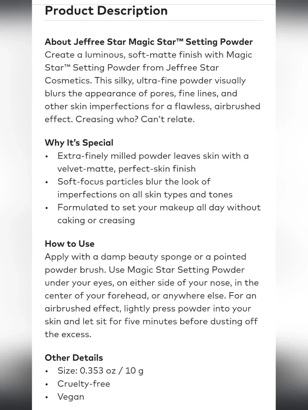 Jeffree Star Honey Magic Star Setting Powder 10 Ounces